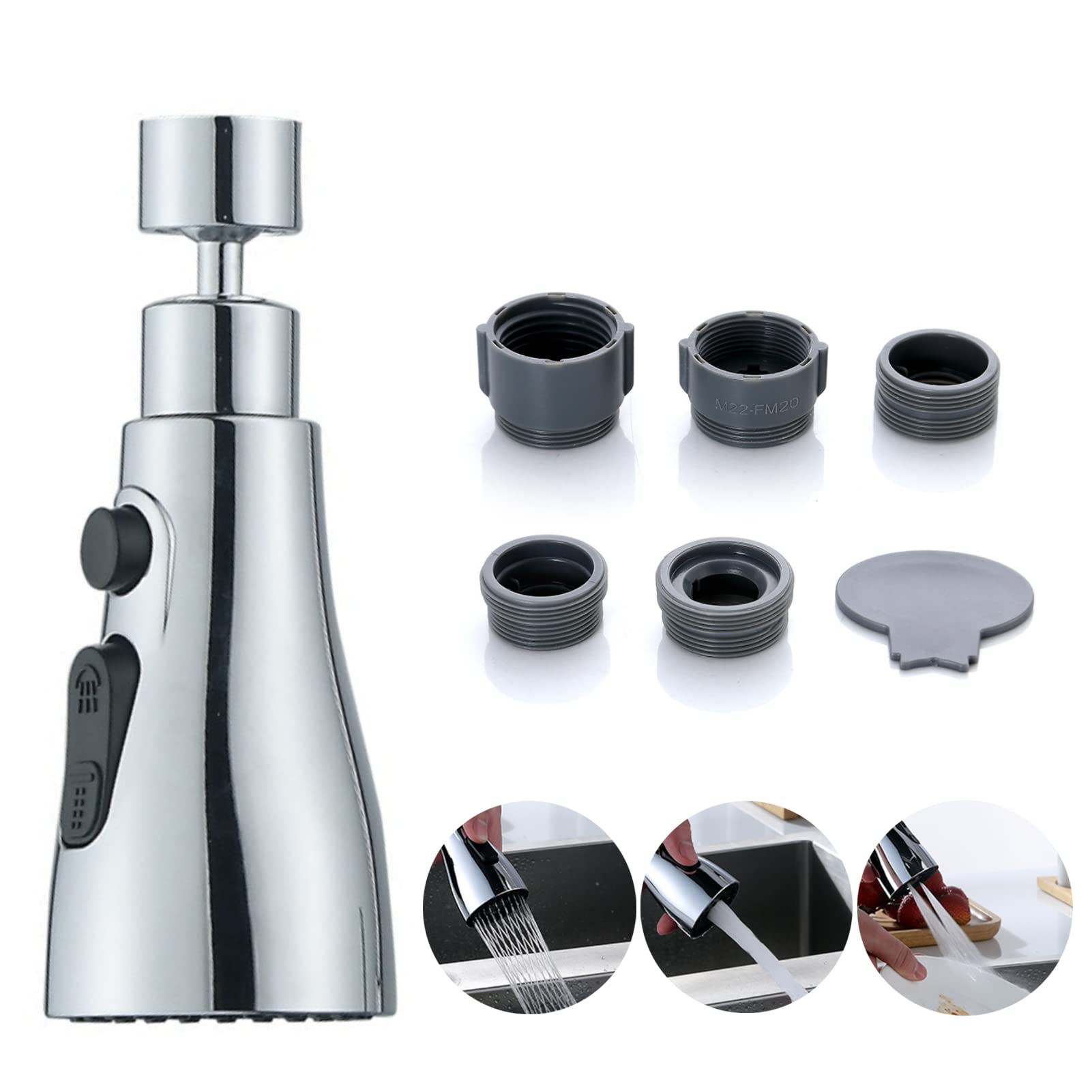 DAYONGPull Down Faucet Spray Head, 3 Modes Swivel Spout Faucet Extender, Kitchen Faucet Head Replacement with 5 Adapter Kit