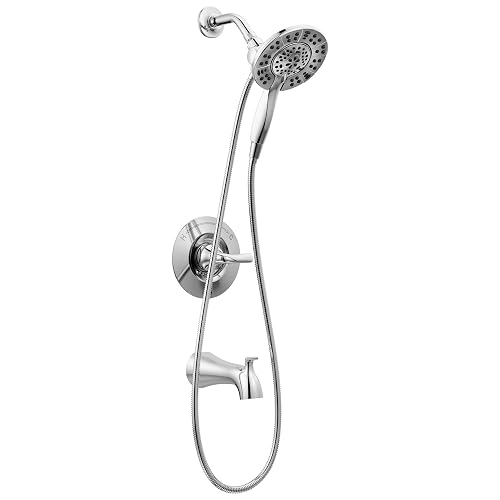 Delta Arvo 14 Series Chrome Bathtub Shower Faucet Set with In2ition 2-in-1 Dual Shower Head with Handheld Spray Combo, Valve Trim Kit, Chrome 144840-I (Valve Included)