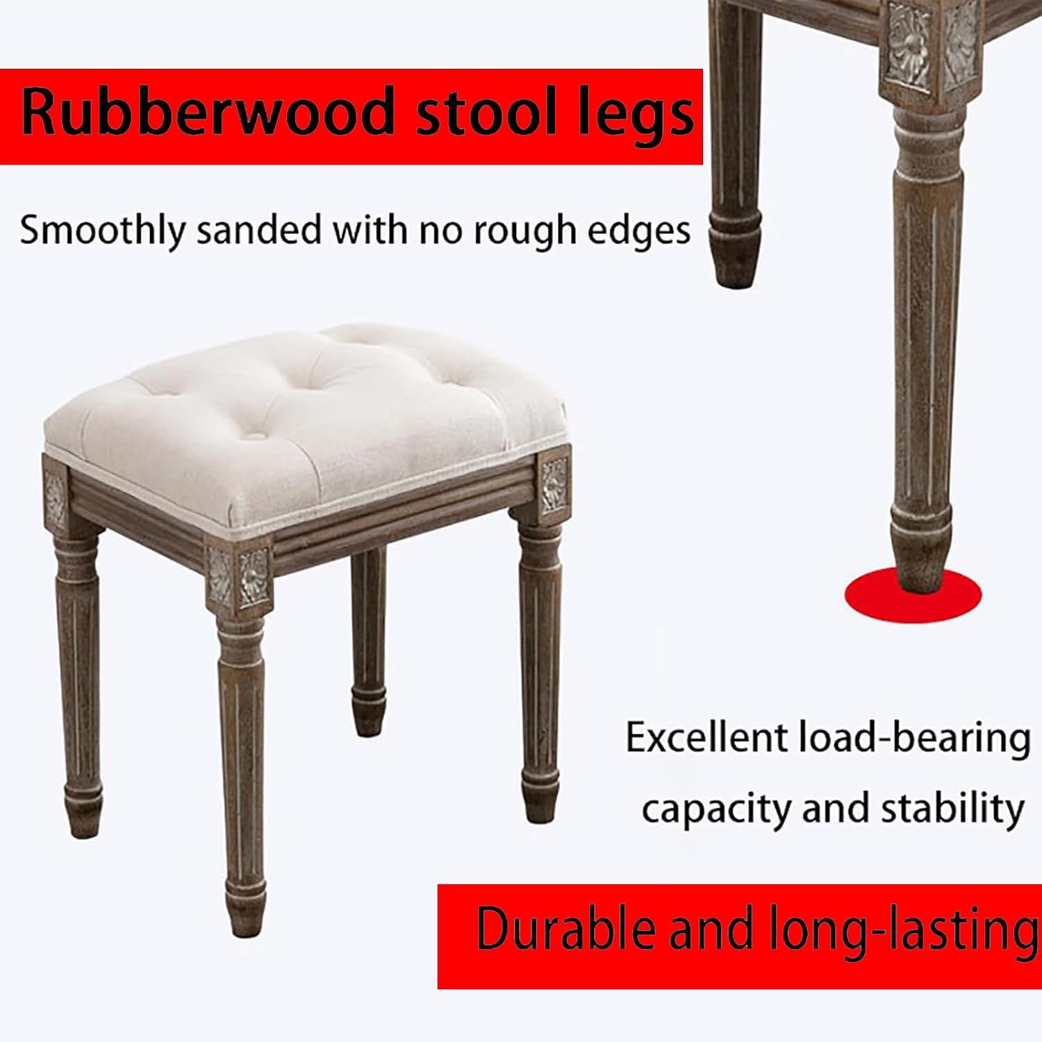 Vanity Stool with Carved Dressing Makeup Bench Multi-Functional and Comfy Retro Bench Piano Seat with Solid Wood Legs for Bedroom, Bathroom, Vanity Table (C)