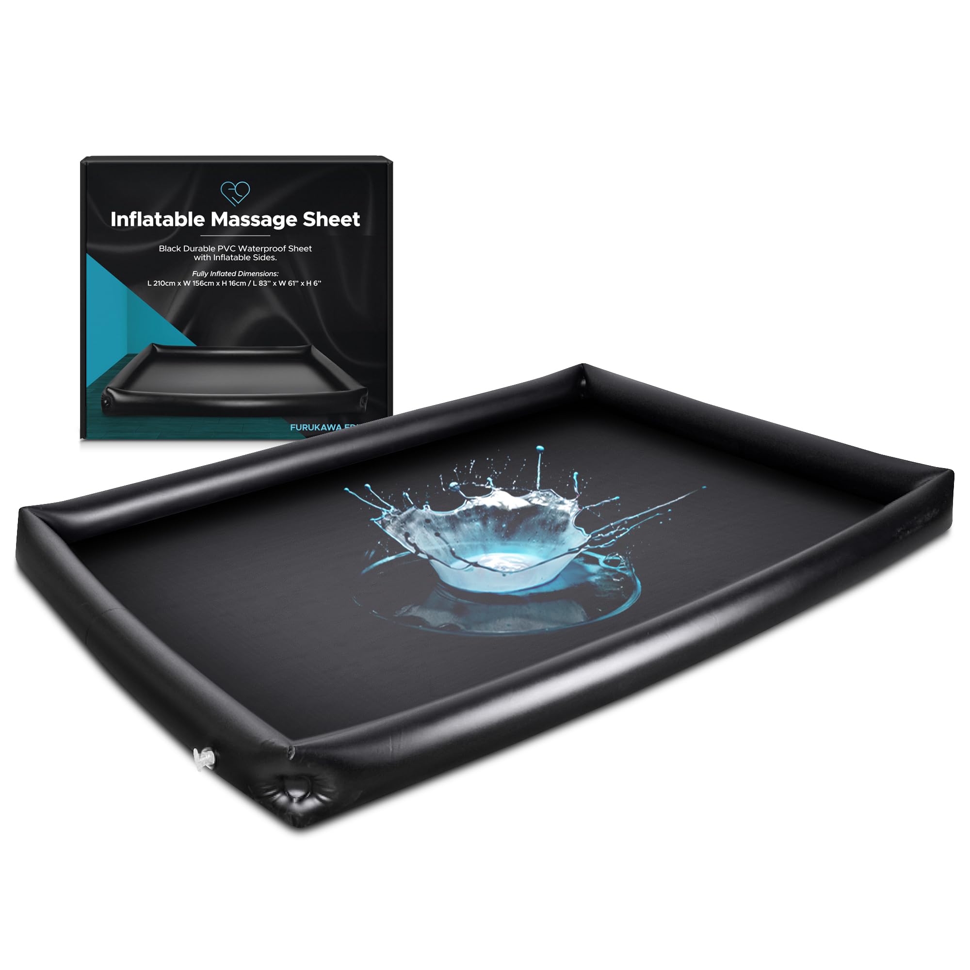 Sábana de Masaje Inflable, lámina Impermeable de PVC Duradera Negra con Lados inflables, 205cm x 156cm x 16cm, sábanas de Terapia de Masaje Nuru