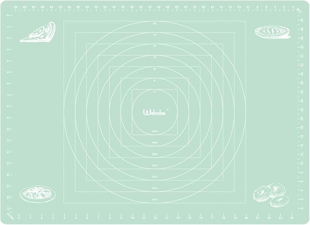 Webake Silicone Baking Mat Large 70 x 50 cm Pastry Mat Non-Stick Coating Dough Mat Rolling Mat Fondant Mat for Rolling Pins Work Mat Fondant, Green
