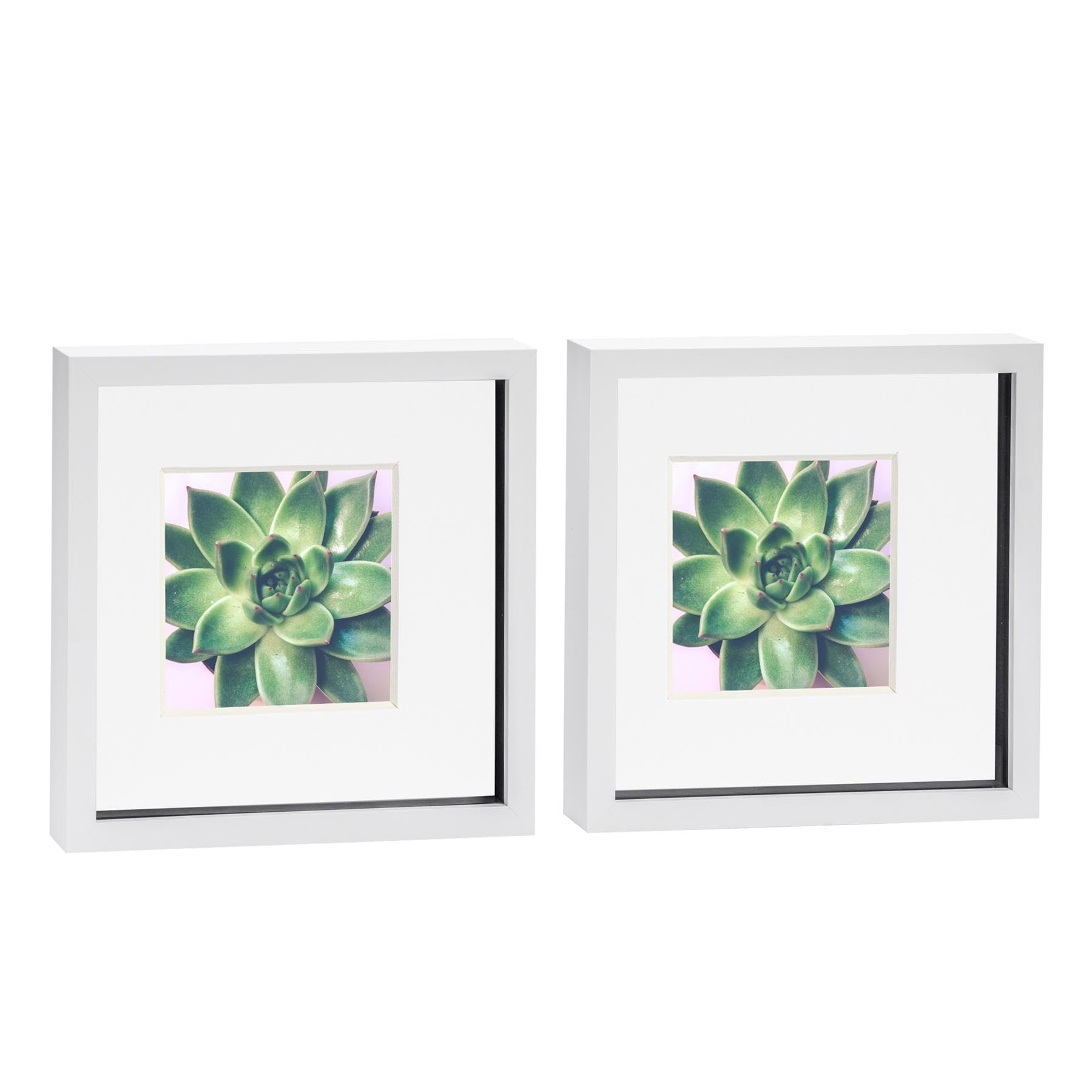 Nicola Spring 3D Shadow Box Photo Frames - 10x10 (25x25cm) - White 6x6 Mount (15x15cm) - Pack of 2 - White 3D Photo Frame Picture Frame Box Memorabilia Display Case for Keepsakes, Crafts