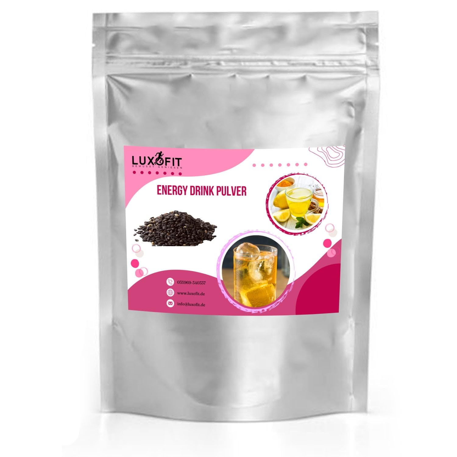 Luxofit Schwarzer Sesam Energy Drink Pulver, allergenfrei, Taurinhaltiges Getränkepulver, Geschmacksintensiv, schnelle und einfache Zubereitung, Energieboost (10 Kg)