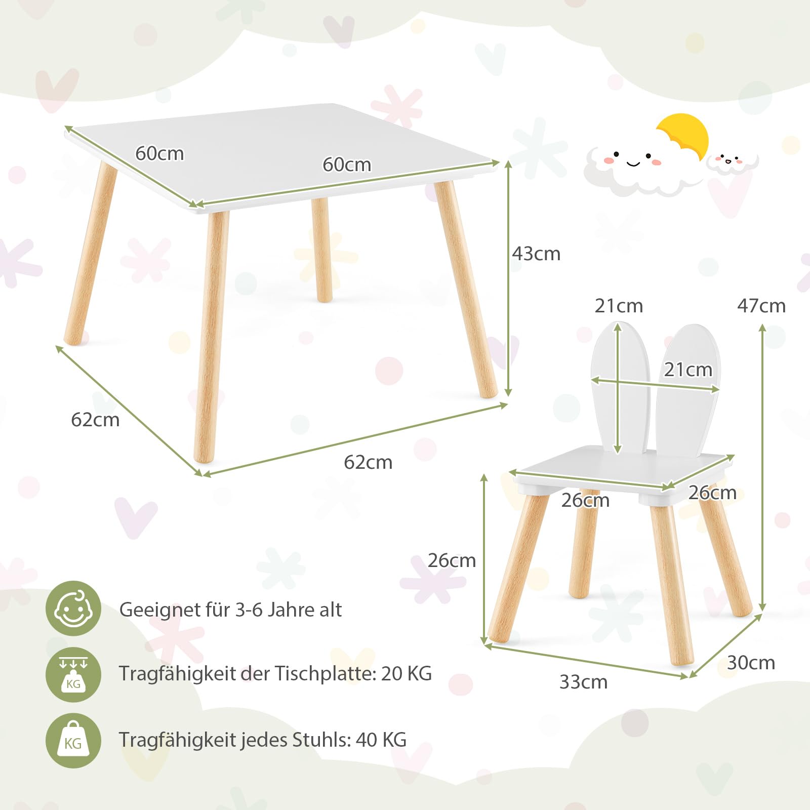 COSTWAY kindertafel met 2 stoelen, 3-in-1 activiteitentafel