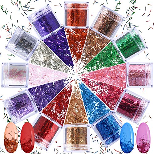 12 Boxes Holographic Nail Glitter Kit, Sequins Laser Flakes with Thin Strip, for Nail Art Decoration and DIY Crafting