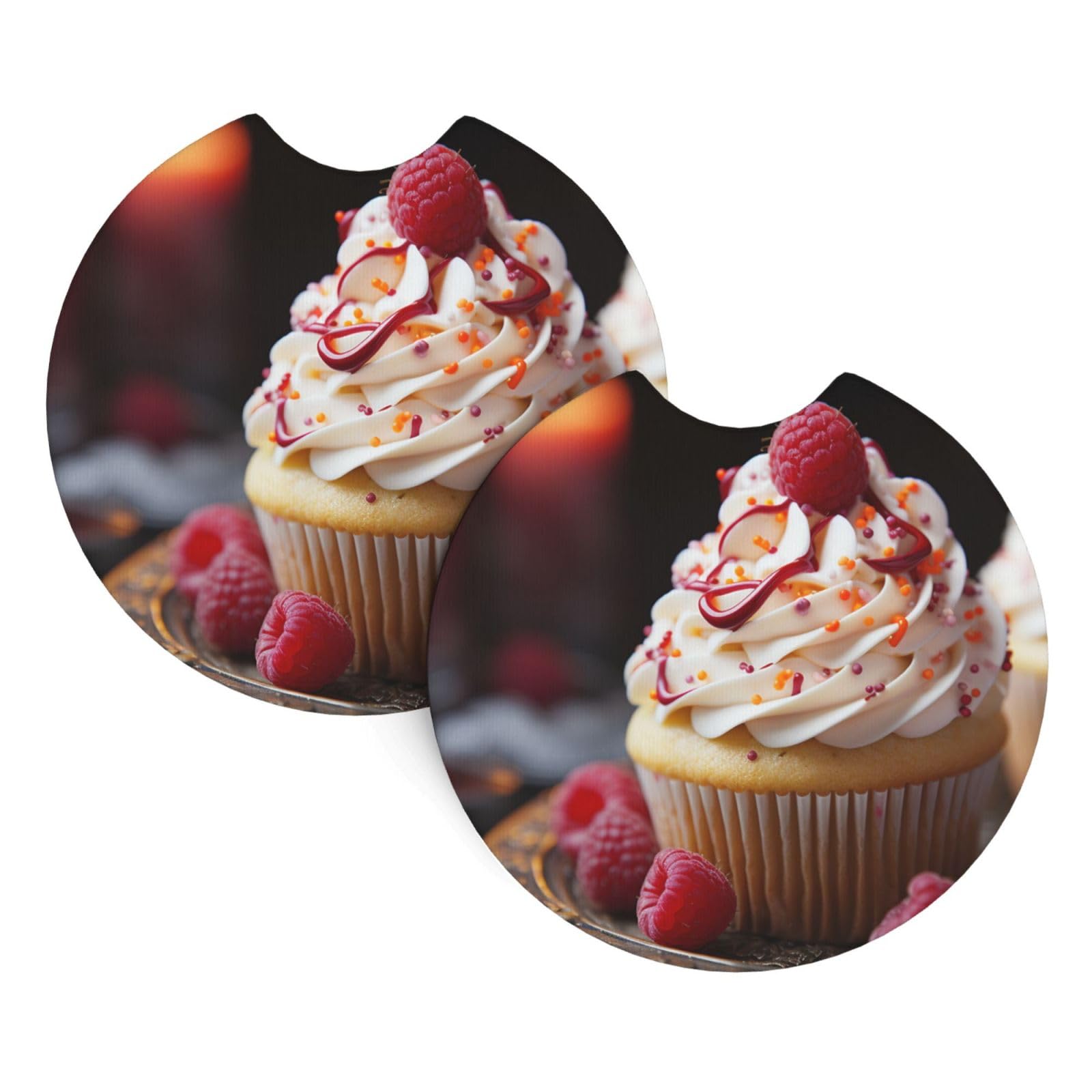 2PCS Car Coaster for Cup Holders Universal Auto Cup Mat Cupcake Dessert Cup Coaster Pad 2.7" Waterproof Neoprene Non-Slip Cup Holder Coasters Car Interior Accessories for Women Men