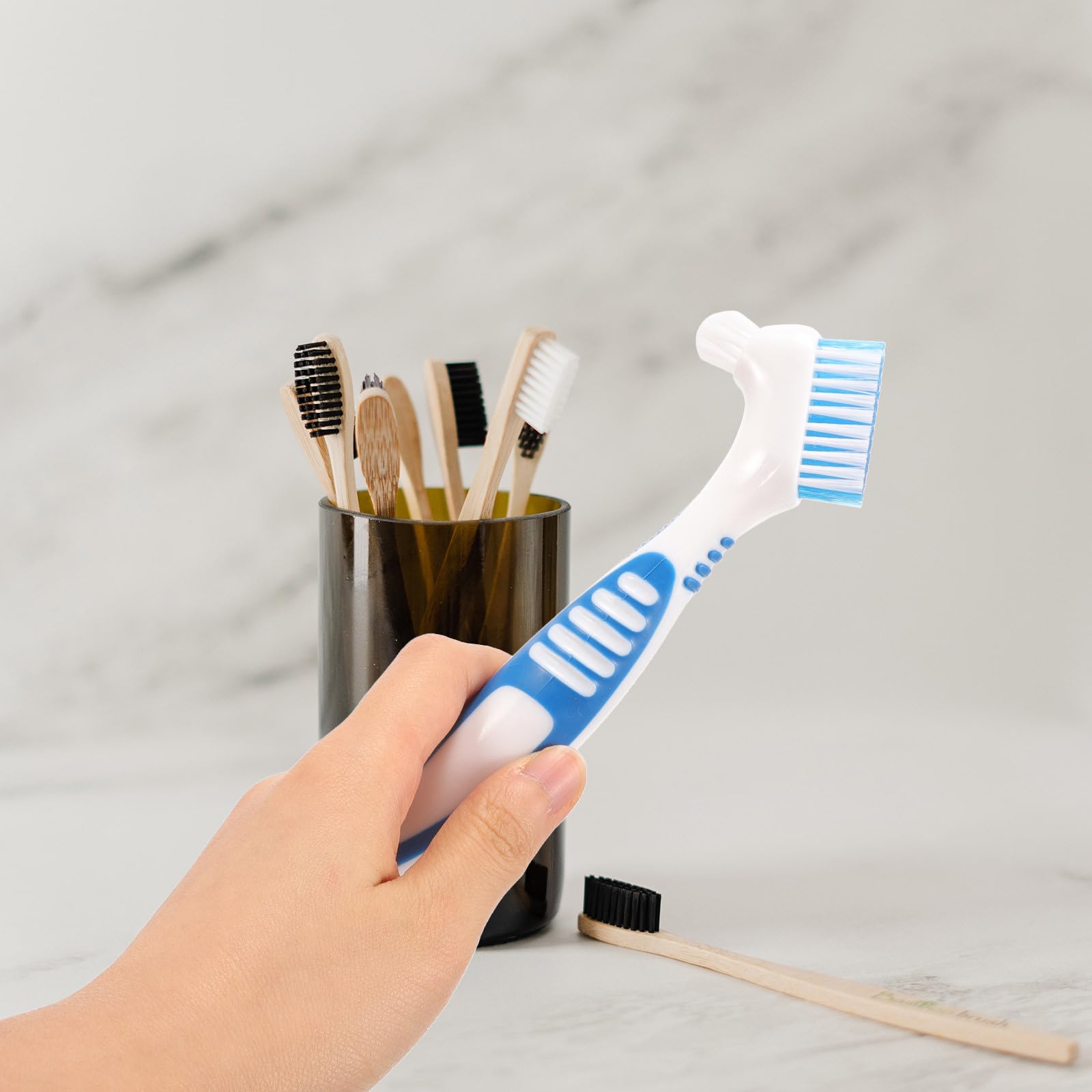 Generic Set da 2 Spazzolini Portatili per Protesi Dentarie Custodia Rigida, Doppia Faccia Setole Dure per Pulizia, Accessorio Pratico per Igiene Orale Domestica da Viaggio