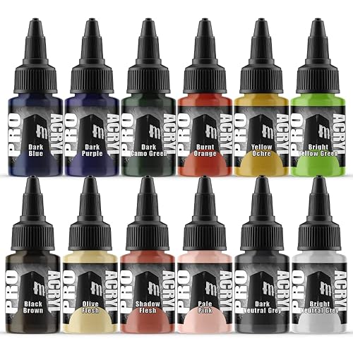 Monument Hobbies Pro Acryl Expansion Set #1 Acrylic Model Paints for Plastic Models - Miniature Painting, no-clog cap, comes loaded with glass agitator - Expansion Set #1