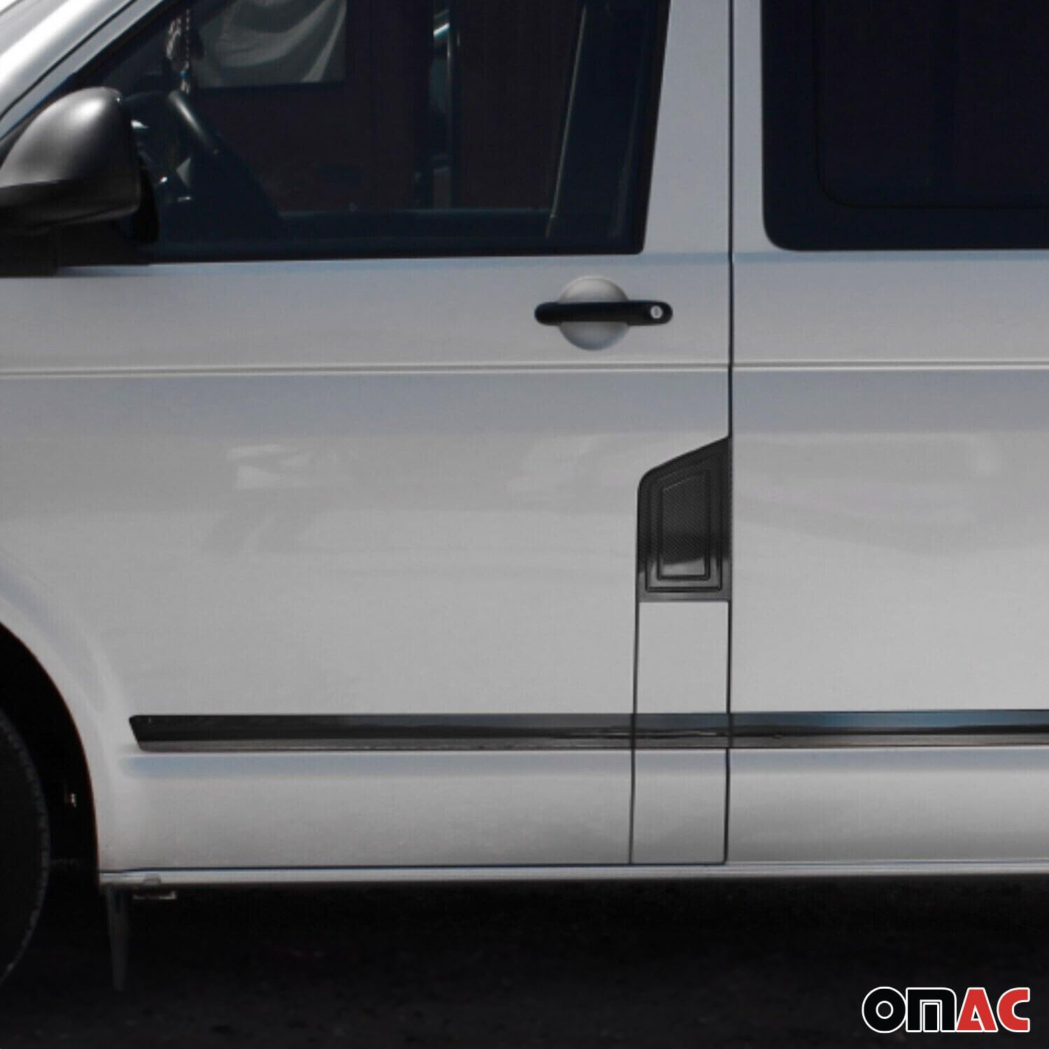 OMAC Seitentürleiste Türschutz kompatibel mit VW Transporter T5 2003-2015 Kurzer Chrom Dunkel 5X