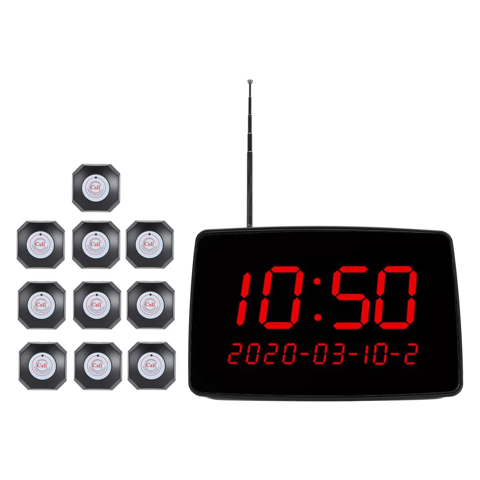 Calling System Nurse Call System Caregiver Pager für Restaurant Klinik Pflegeheim mit 10 IPX4 -Wasserdichten Tasten und 1 Empfänger für Hotel Bar Hospital (EU-Stecker)