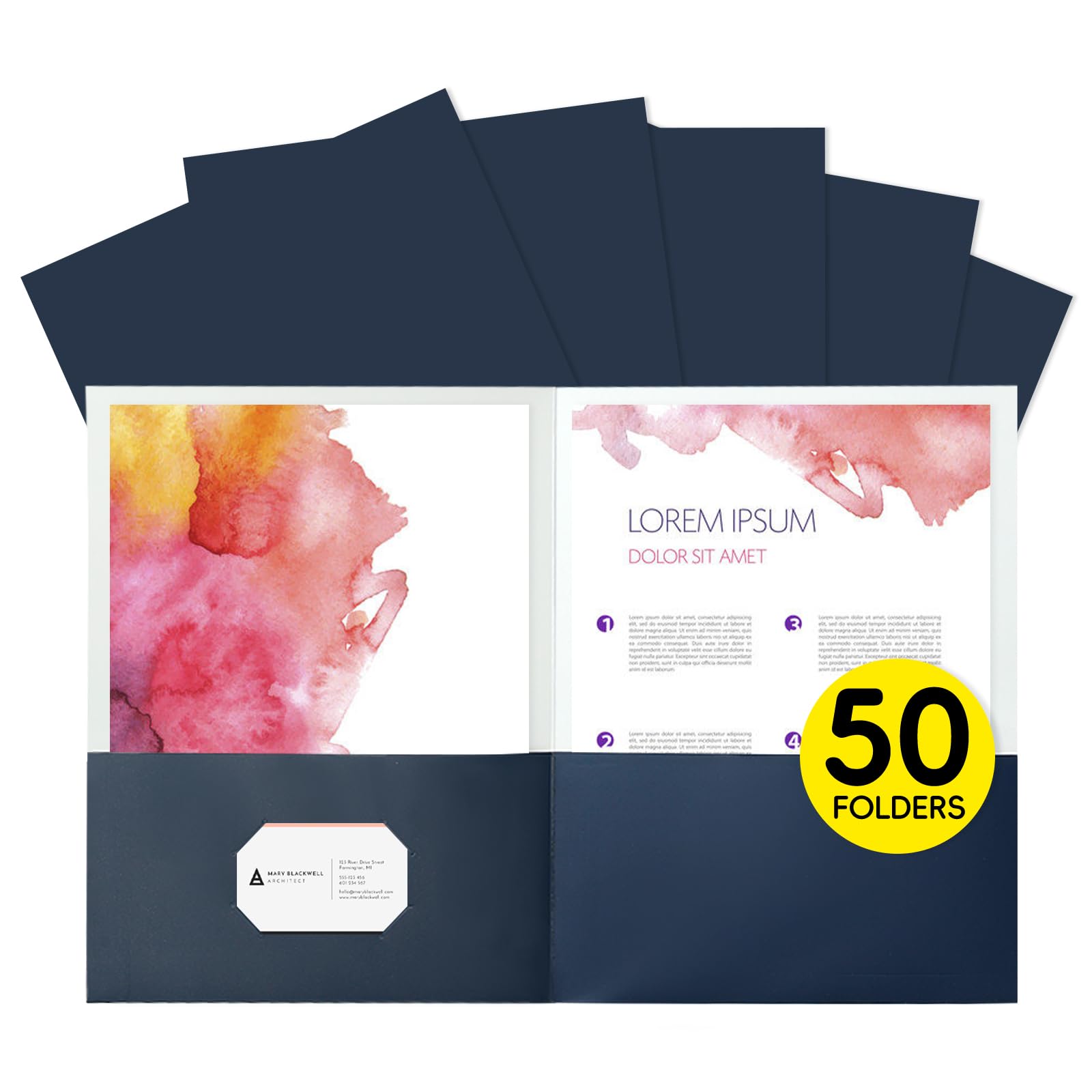 Two Pocket Folders,50 Pack Blue File Folders with Pockets Fit Letter Size Paper,Thick Paper File Folder for School Office Business Home,Assorted 6 Colors