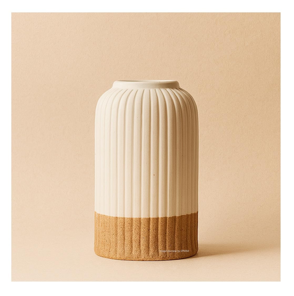 SPHINX Ribbed Pipe Ceramic Vase, Flower Vase, Pampas Grass Vase, Vase for Money Plant Live Plants for Home, Office, or Gifts NO Flowers- (Two Tone, 6 inch)
