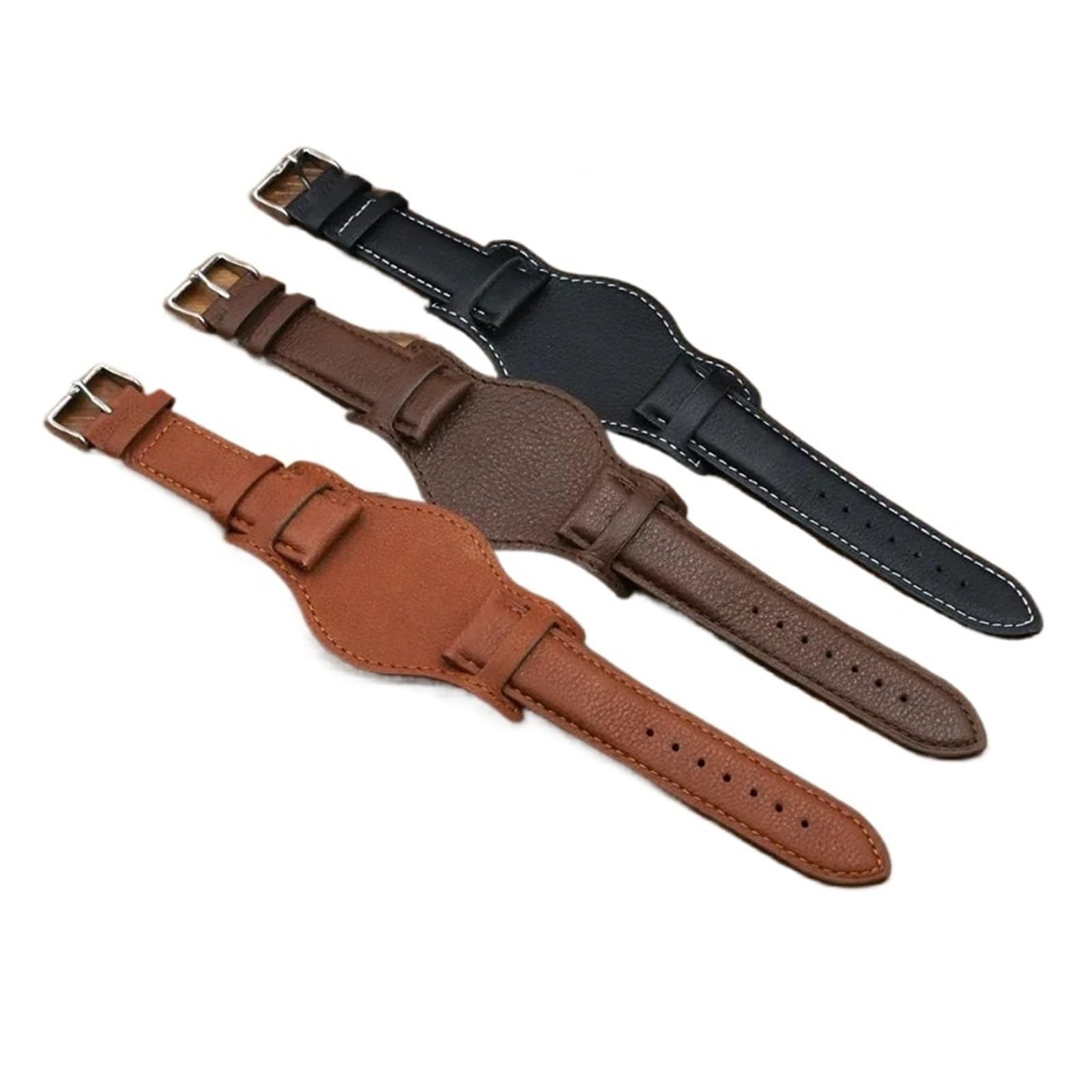 Genérico NASUNJIA Correa De Reloj De Cuero Genuino De 18 Mm, 20 Mm Y 22 Mm Con Correa De Diseño Retro, Pulsera Negra, Marrón Y Café.