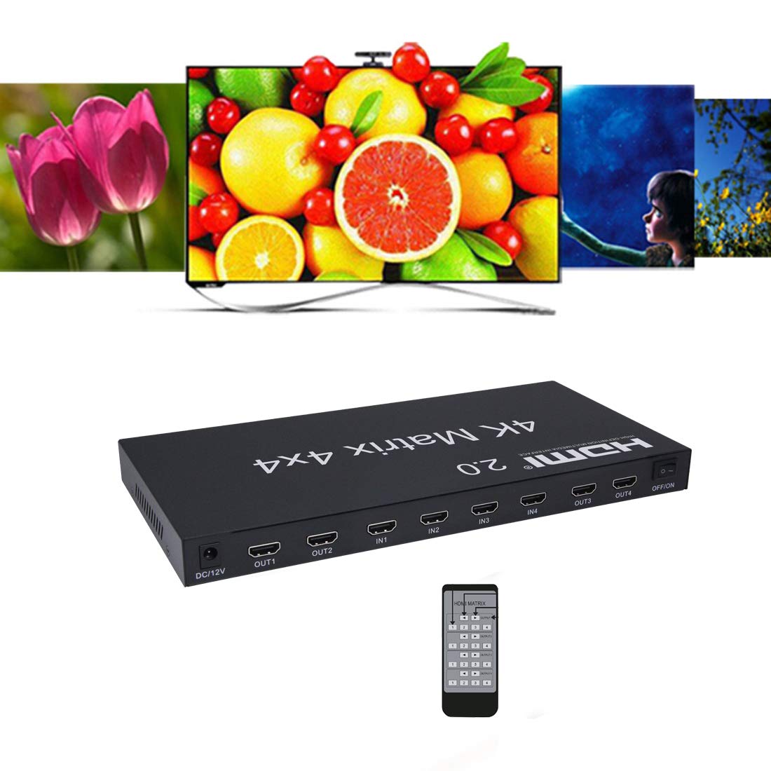 2.0 HDMI Matrix 4x4 4K @ 60Hz RGB/YUV 4：4：4 Switch Splitter 4 Ingressi 4 Uscita tramite RS232 o telecomando IR