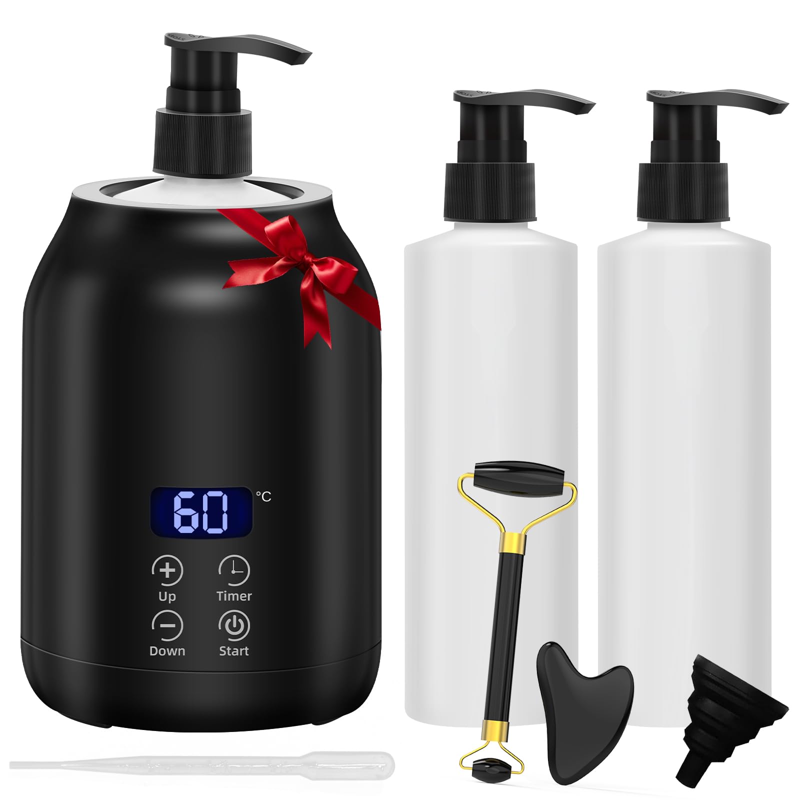 Massageöl Wärmer mit Gesichts-Roller-Set, iklestar Professioneller Massage öl wärmer gerät, Tragbarer Lotion-Flaschen-Spender-Heizung für Zuhause, SPA, Schönheitssalon