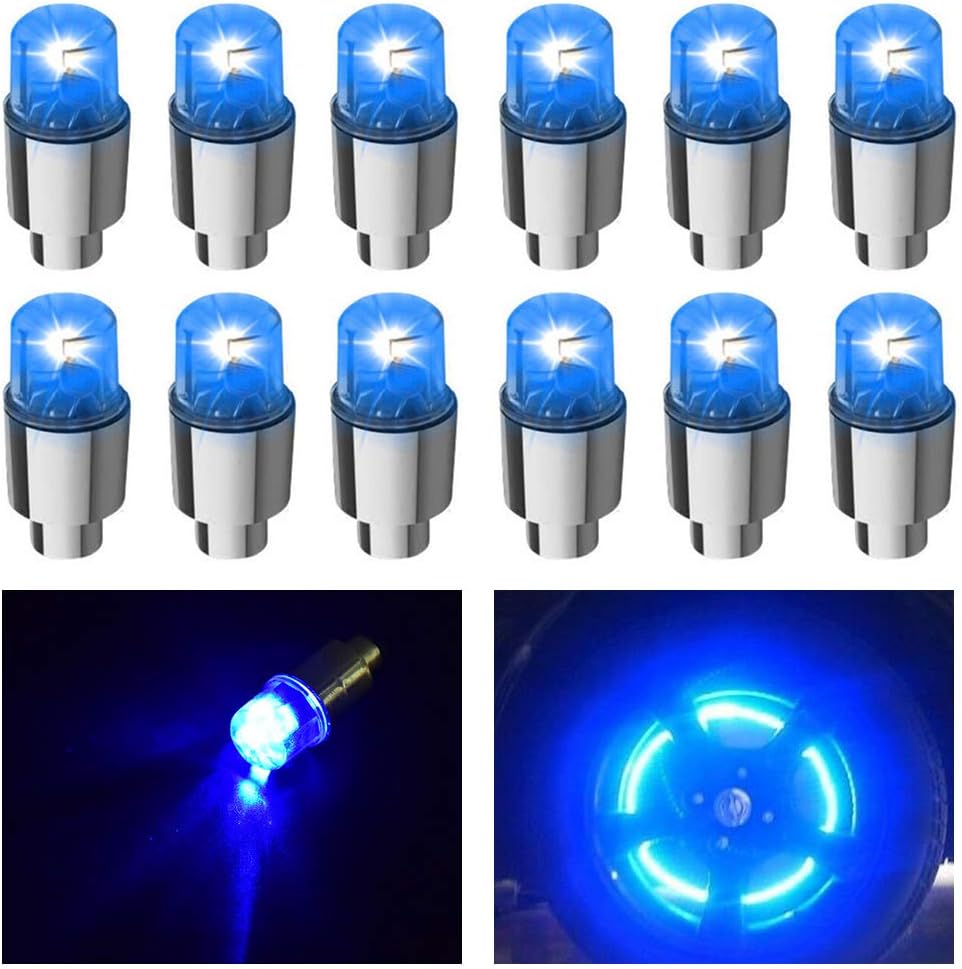 FICBOX 12 PCS LED Wheel Lights Flash Light Tire Valve Cap Lamp for Car