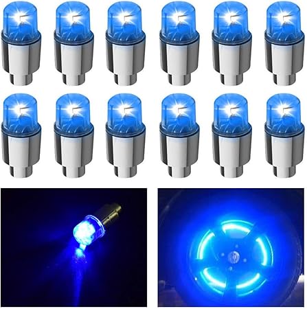 Amazon Ficbox 12個 Led ホイールライト フラッシュライト タイヤバルブキャップランプ 車 トラック オートバイ バイク用 ブルー エアバルブキャップ 車 バイク