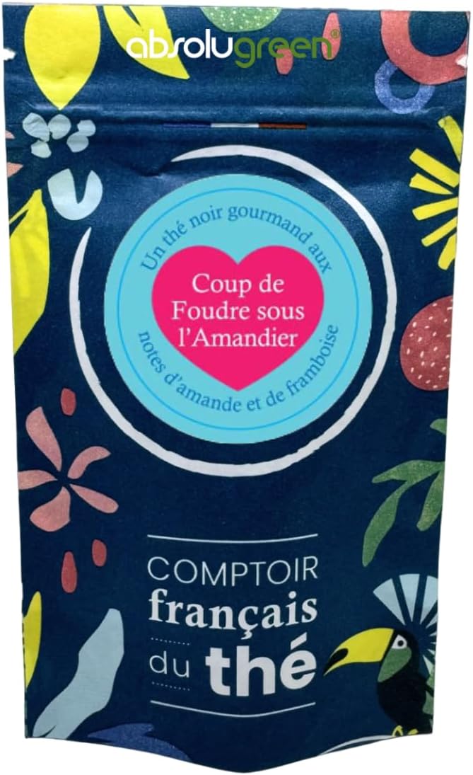 Thé Noir Coup de Foudre sous l’Amandier – Comptoir Français du Thé – Thé Noir amande & framboise – Maison Française – Thé en vrac (80 GR)
