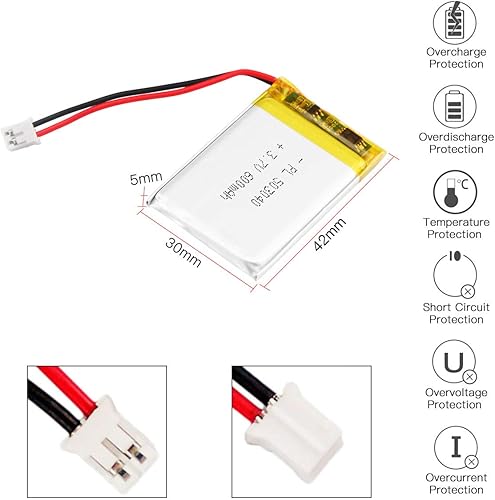 Miniatura 2 de 3.7V 600mAh Batería 503040 Li-Ion Li-ion Li-Po recargable de iones de litio con conector de paso 2P PH 0.079 in