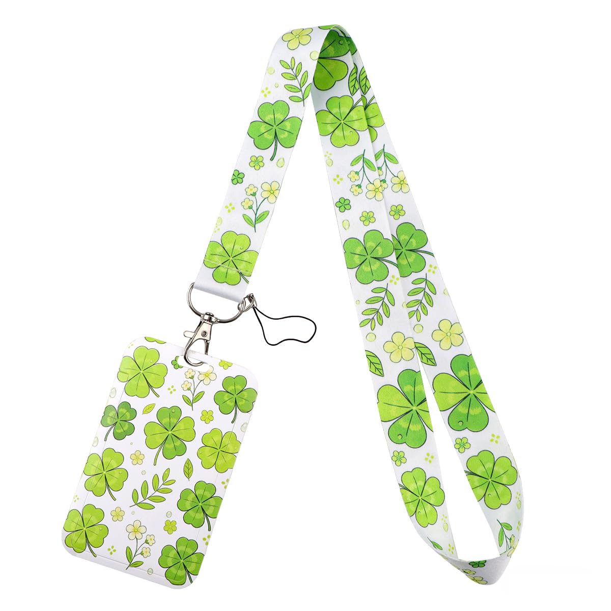 Four Leaf Clover ID Card Holder Lanyard for Keys Cute Flowers ID Holder Keychain Lanyard for Women Kids Girls Teachers Staff for Work & School ID Plastic Hard Card Holder, Office — image 1