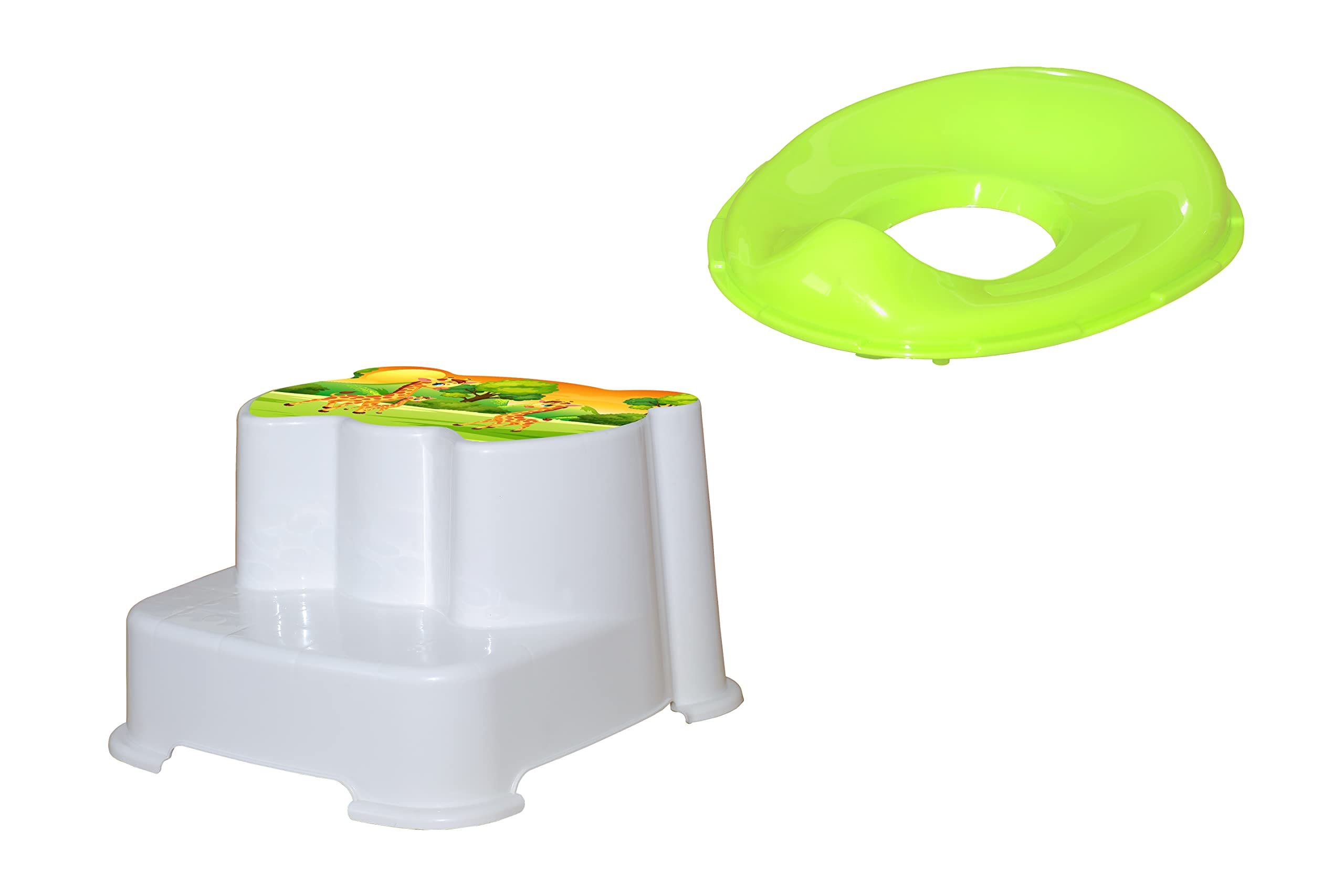 Techhark® Kids Toilet Training Set with Step Stool and Potty Seat, Safari Giraffe Design, Lime Green and White - Image 9 thumbnail