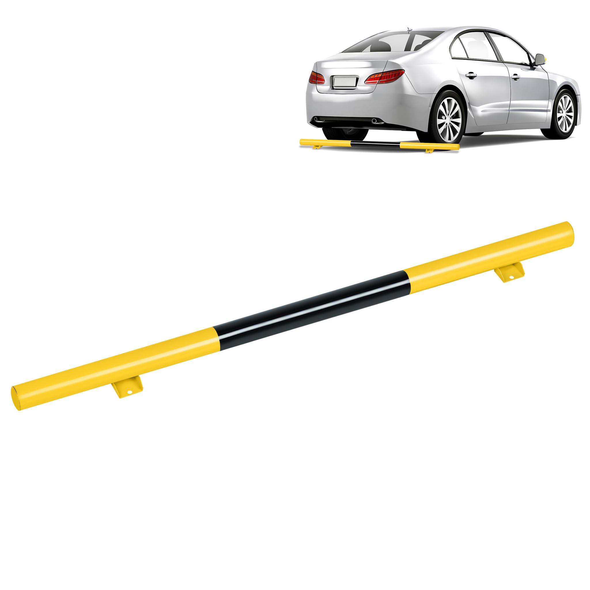 Aufun Tope de Rueda 1u, Limitador de Parking Metal 180x13.5x9.5cm con Tornillo Expansión, Barrera y Ayuda Estacionamiento, Negro/Amarillo