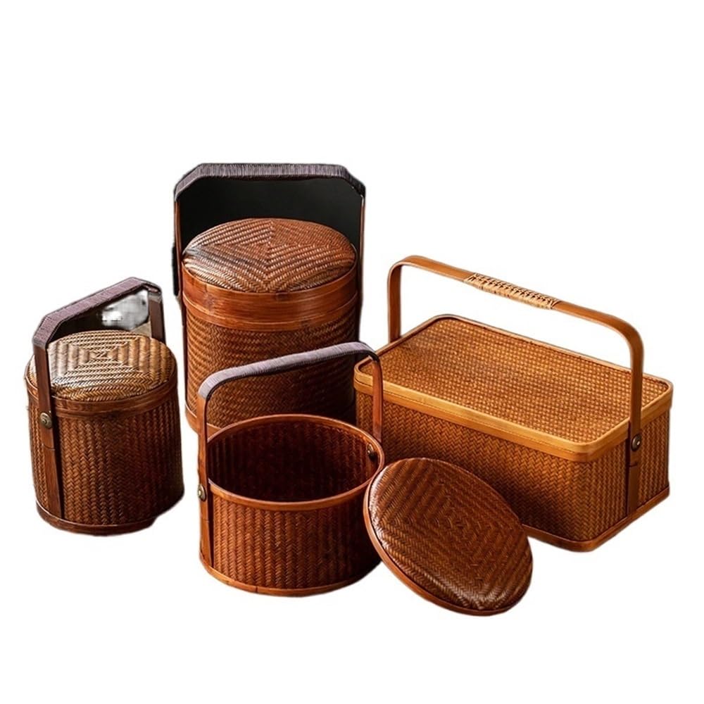 Kosze HHF, 1 opakowanie, chiński styl, pleciony kosz z bambusa, duże pudełko do przechowywania, przenośny organizer do przechowywania ubrań w stylu retro, wymiary 19 x 28,B 19x28.5cm