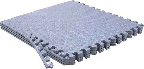 Vista 64 de HTTMT - Alfombra blanca 4 x (16 pies cuadrados) para gimnasio, 24 x 24 pulgadas, espuma EVA, ejercicio entrelazado, rompecabezas de fitness, tapete