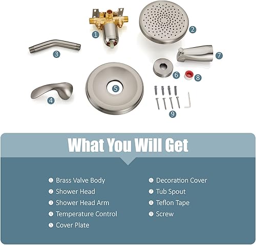 Miniatura 9 de Aolemi Juego de grifo de ducha para bañera con válvula de montaje en pared, kit de molduras de ducha de 6 pulgadas, accesorios de bañera de 6