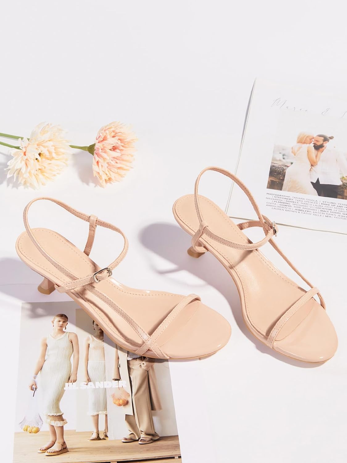 Coutgo Womens Strappy Heeled Sandals Kitten Low Heel Open Toe Ankle Strap Party Wedding Dress Shoes - Image 5