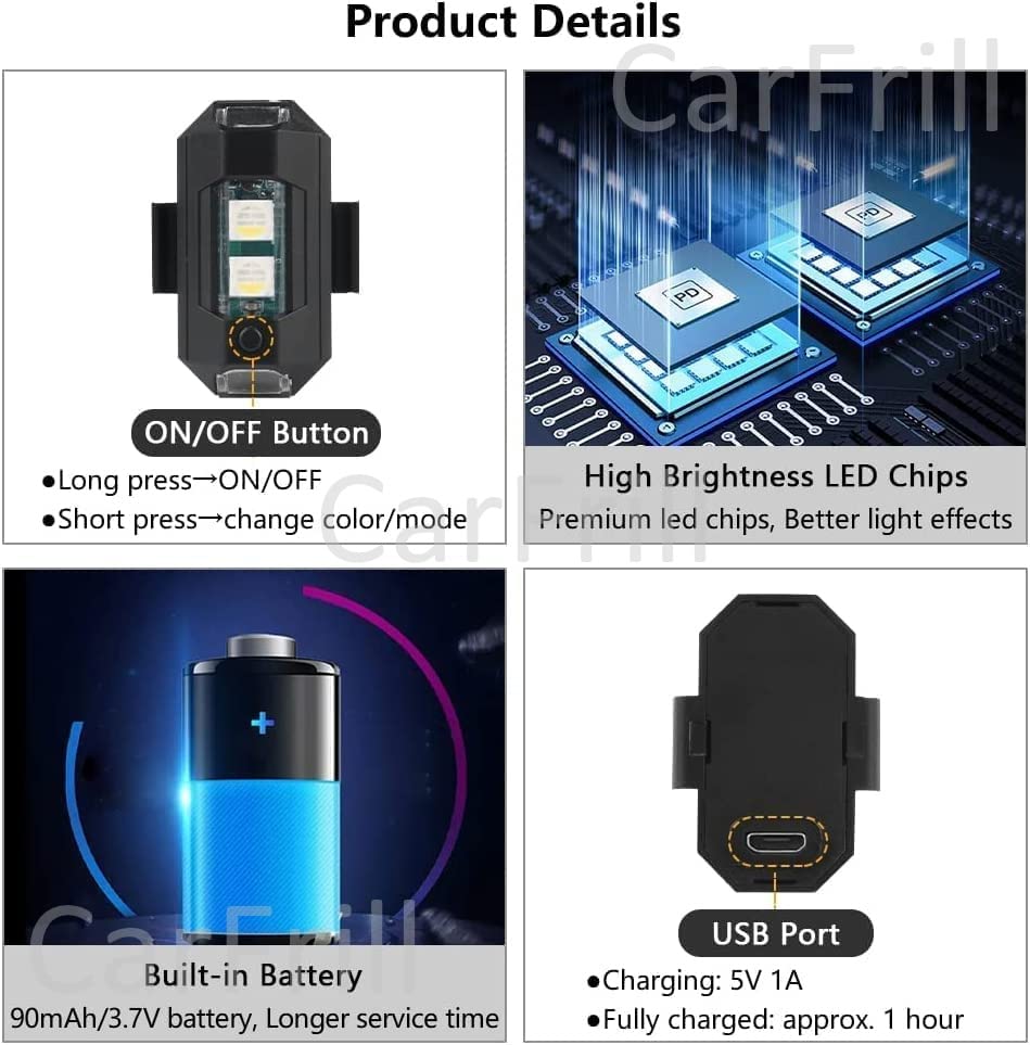 CarFrill Polycarbonate LED Strobe Lights for Motorcycles, 65G - Image 6