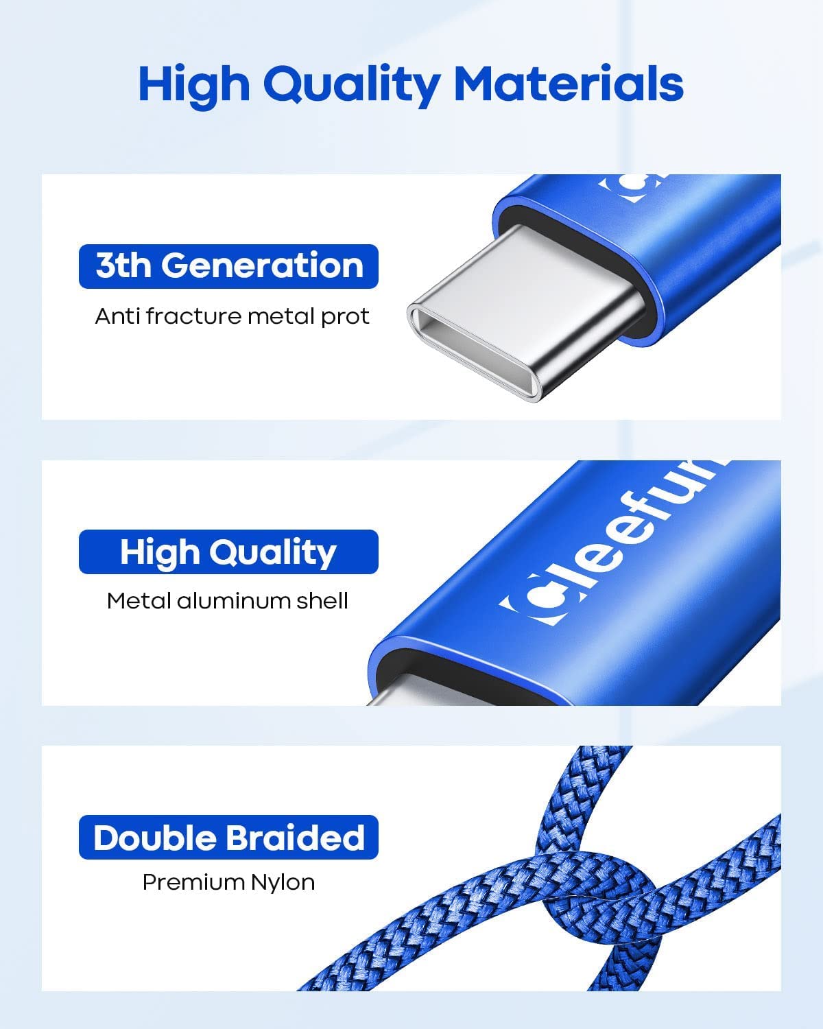 CLEEFUN Cavo USB C [3 M 2Pack], 3A Cavo di Ricarica USB C Nylon Tipo C Cavo di Ricarica Rapida Compatibile con Galaxy S24 S23 S10 S9 S22 S21 S20 fe S8 Plus. A52s A52 A12 A13 A50 A51