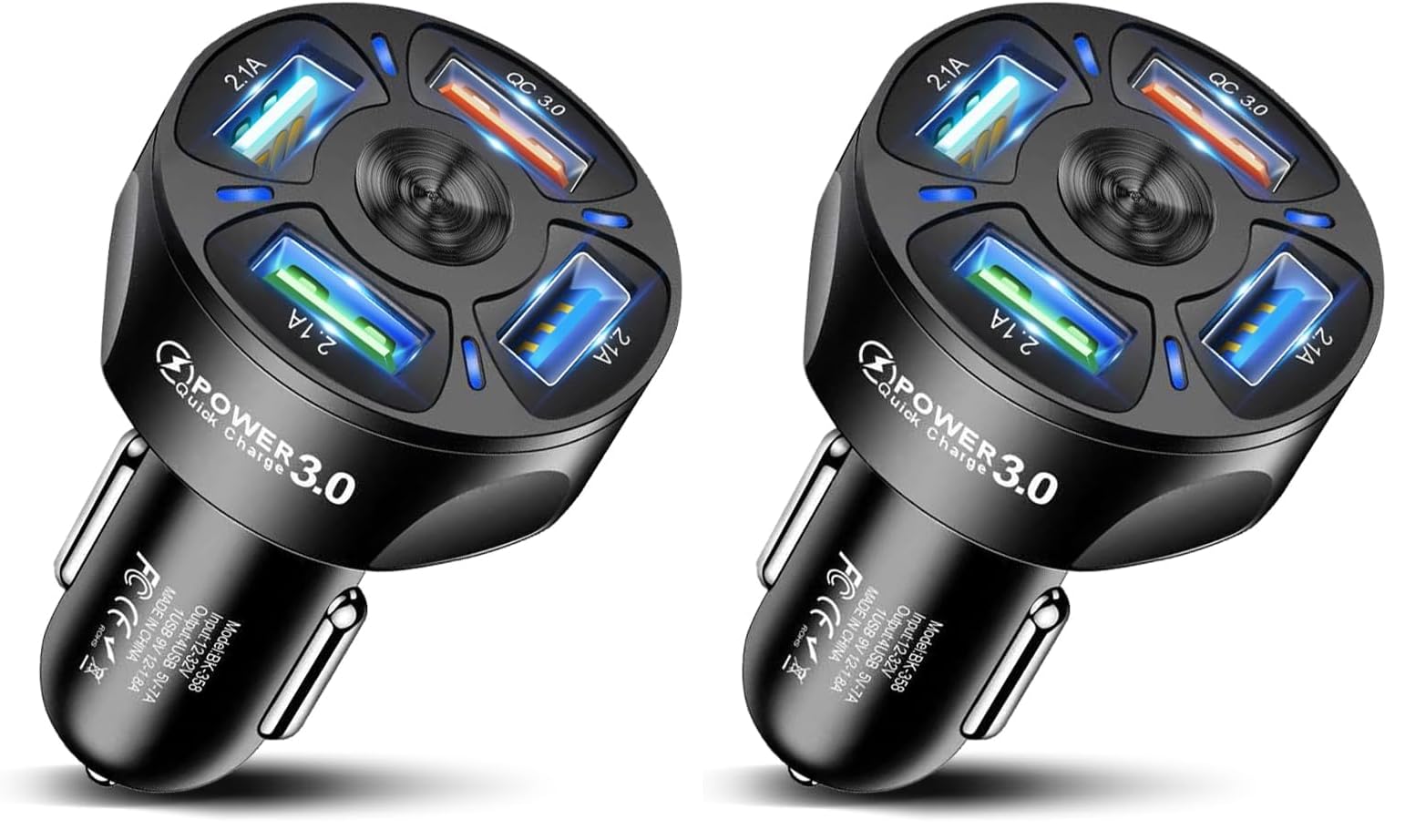 Caricatore Auto USB Cellulare 4 Porte, Accessori Caricabatterie Presa Accendisigari Compatibile Con Smartphone,Tablet, iPhone,Samsung,Huawei,Xiaomi (Confezione da 2)