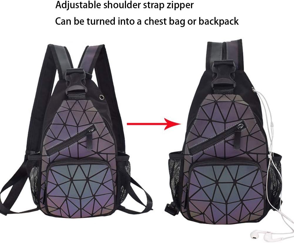 Lorran Tree Geometric Backpack Holographic Luminous Backpack Messenger Bag Multi-Function Shoulder Diagonal Cross Bag Chest Bag NO.1