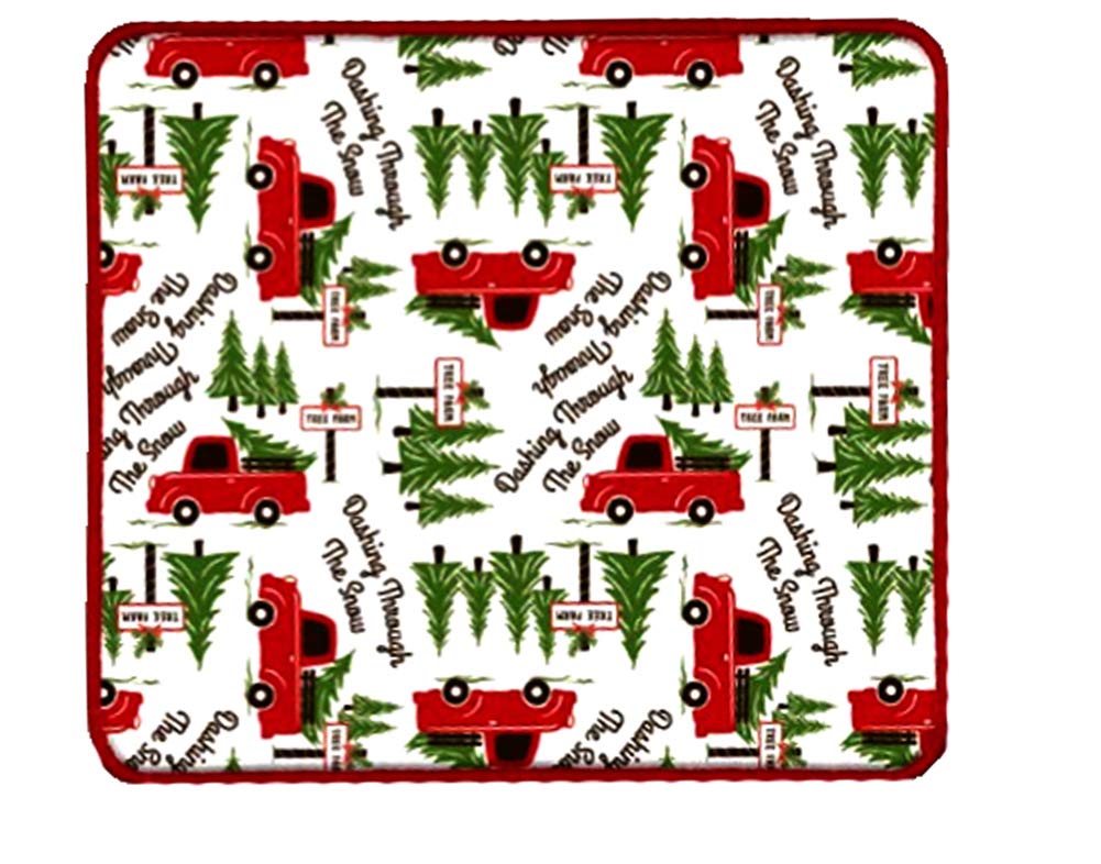 Kane Home Kitchen Microfiber Dish Drying Mat, Christmas Tree Farm Red Truck Print 16x18 inches