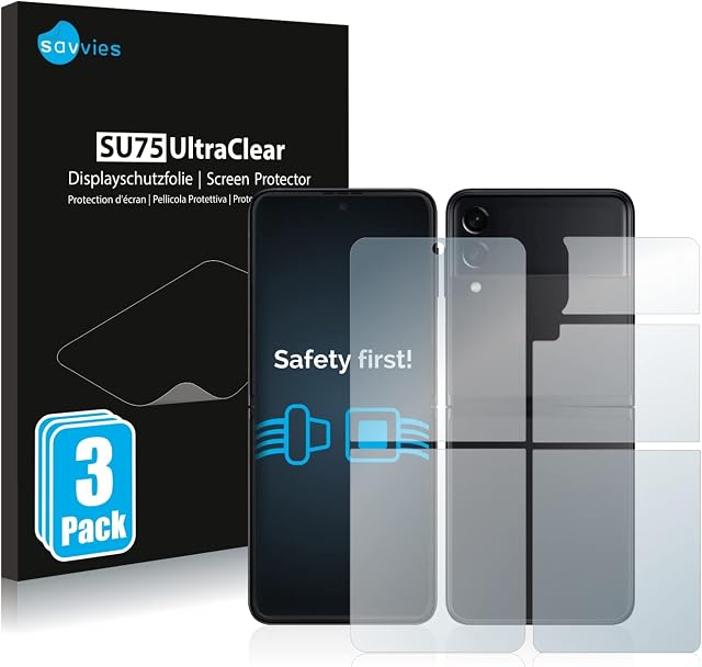 Savvies Screen Protector compatible with Samsung Galaxy Z Flip 3 5G (Front+Back) Protection Film Clear (6 Pack)