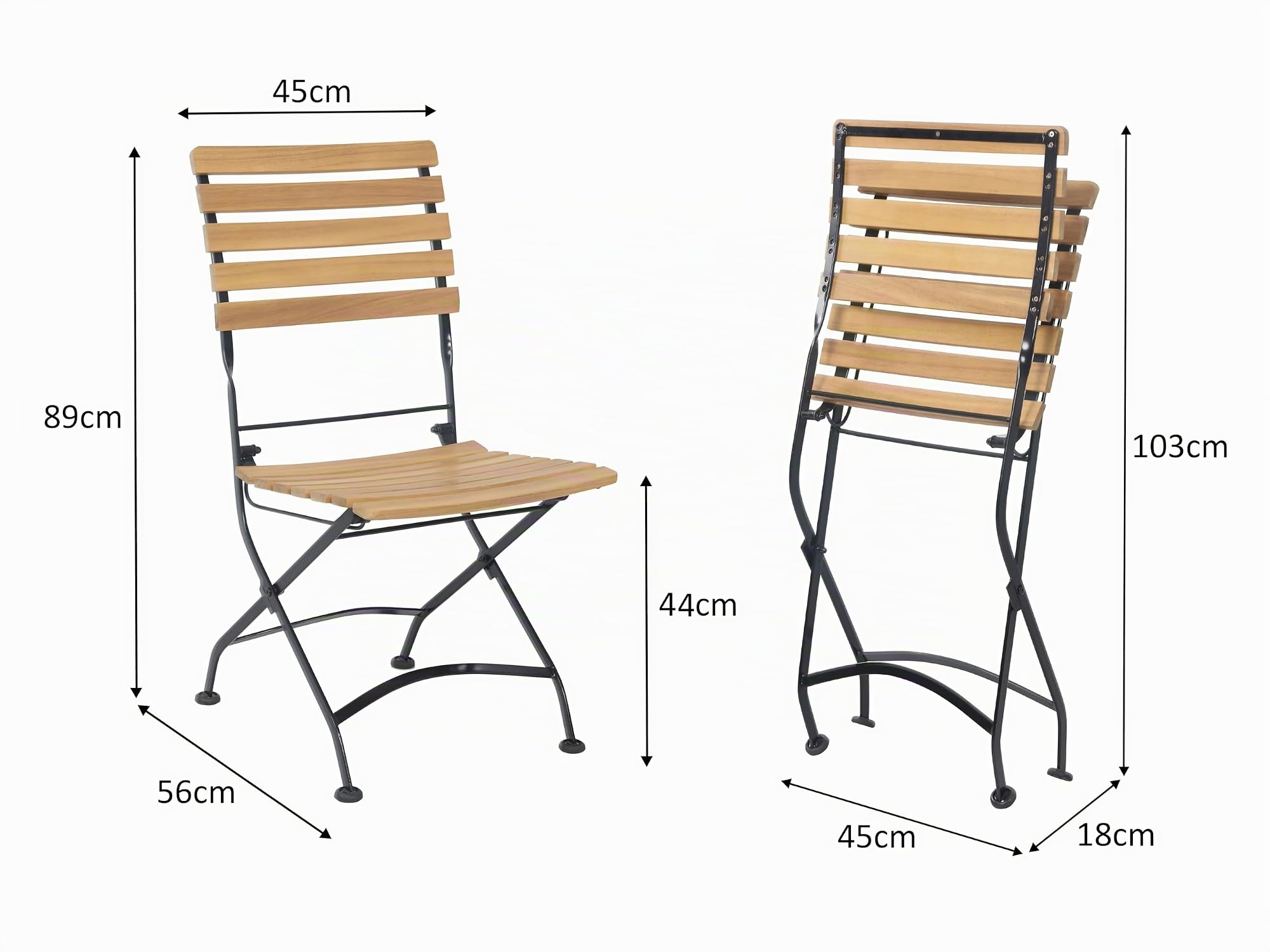 METRO Professional Sedia da Esterno Pieghevole Baviera, Acciaio/Legno di Acacia, Set di 2 Sedie, Ideale per Ristorante e Giardino, Marrone/Nero