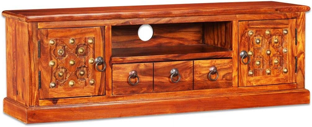 Xingshuoonline Sheesham Solid Wood TV Stand 120 x 30 x 40 cm TV Unit Sanded, Painted and Varnished