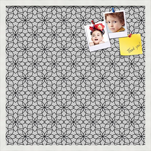 PinPix pin Cork Bulletin Board Made from Canvas, Geometric Floral Motif 24 x 24 Inches (Completed Size) and Framed in Satin White Frame (PinPix-211)