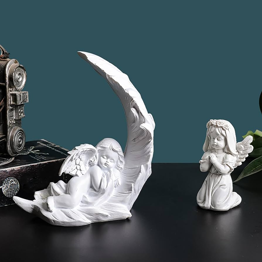 ホワイト天使の彫像　眠りにつく少女　オーナメント 約15cm オブジェ　姫系 ホワイト天使の彫像 眠りにつく少女 オーナメント 約15cm