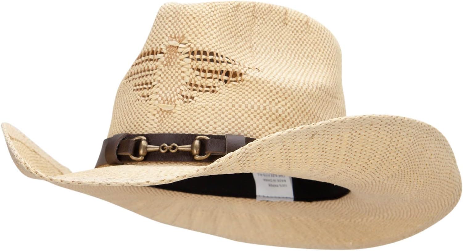 Men's Paper Straw Cowboy Hat with Eagle Design - Beige Tan