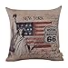 LINKWELL 18"x18" Retro New York Statue of Liberty American National Flag Mother Road Route 66 Love USA Burlap Cushion Covers Pillow Case