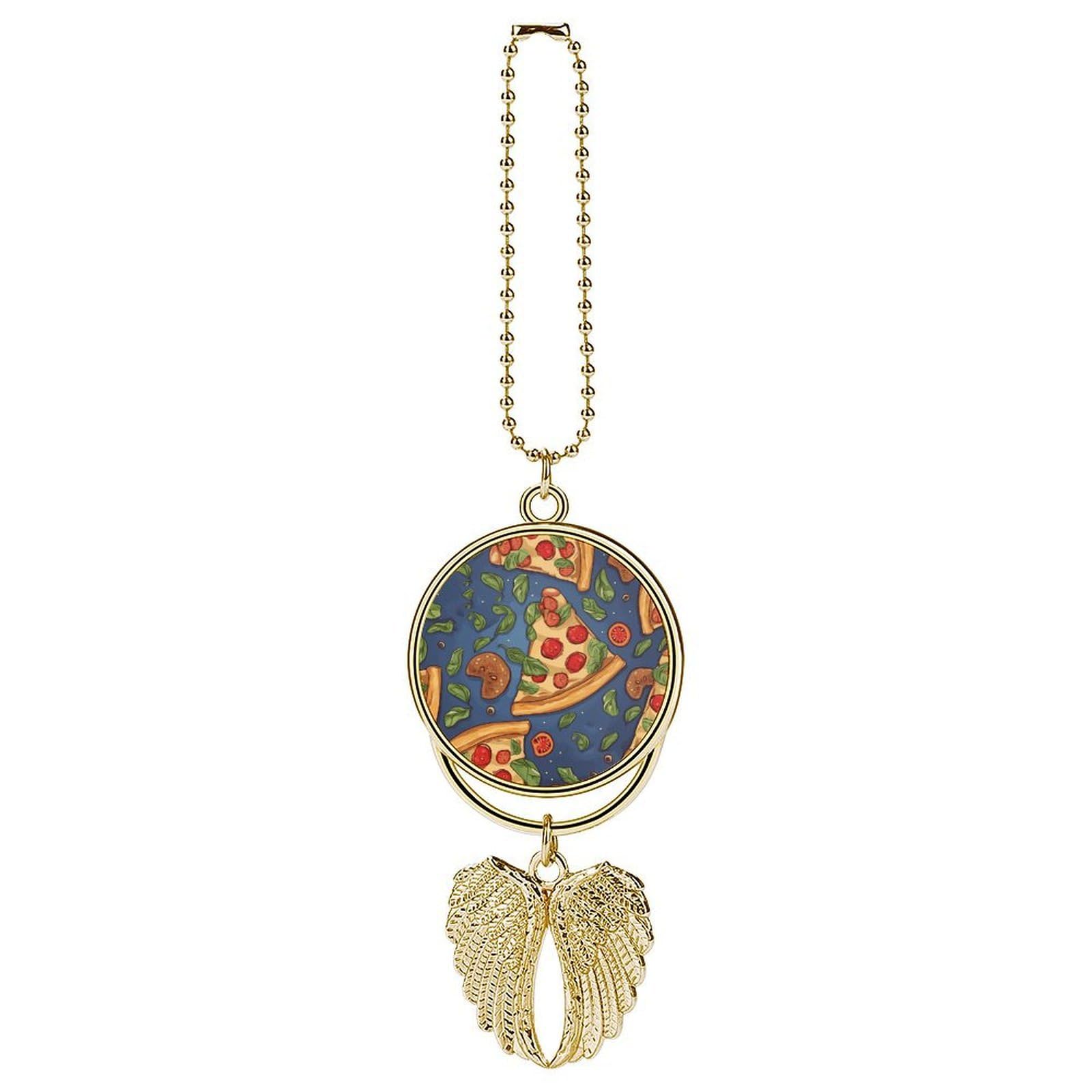 Pizza Car Hanging Ornament Pendant Funny Rear View Mirror Accessories Metal Hanging Car Charm Cute Auto Interior Hanger Decoration Car Interior Decoration for Women Men Golden-Style