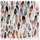 Vintage Feather Aesthetic Stickers for Scrapbook, 64PCS Feather Art Waterproof Vinyl Jaurney Stickers Pack for Water Bottle, Laptop, Journal, Plume Decals Decorations for Party, DIY Art