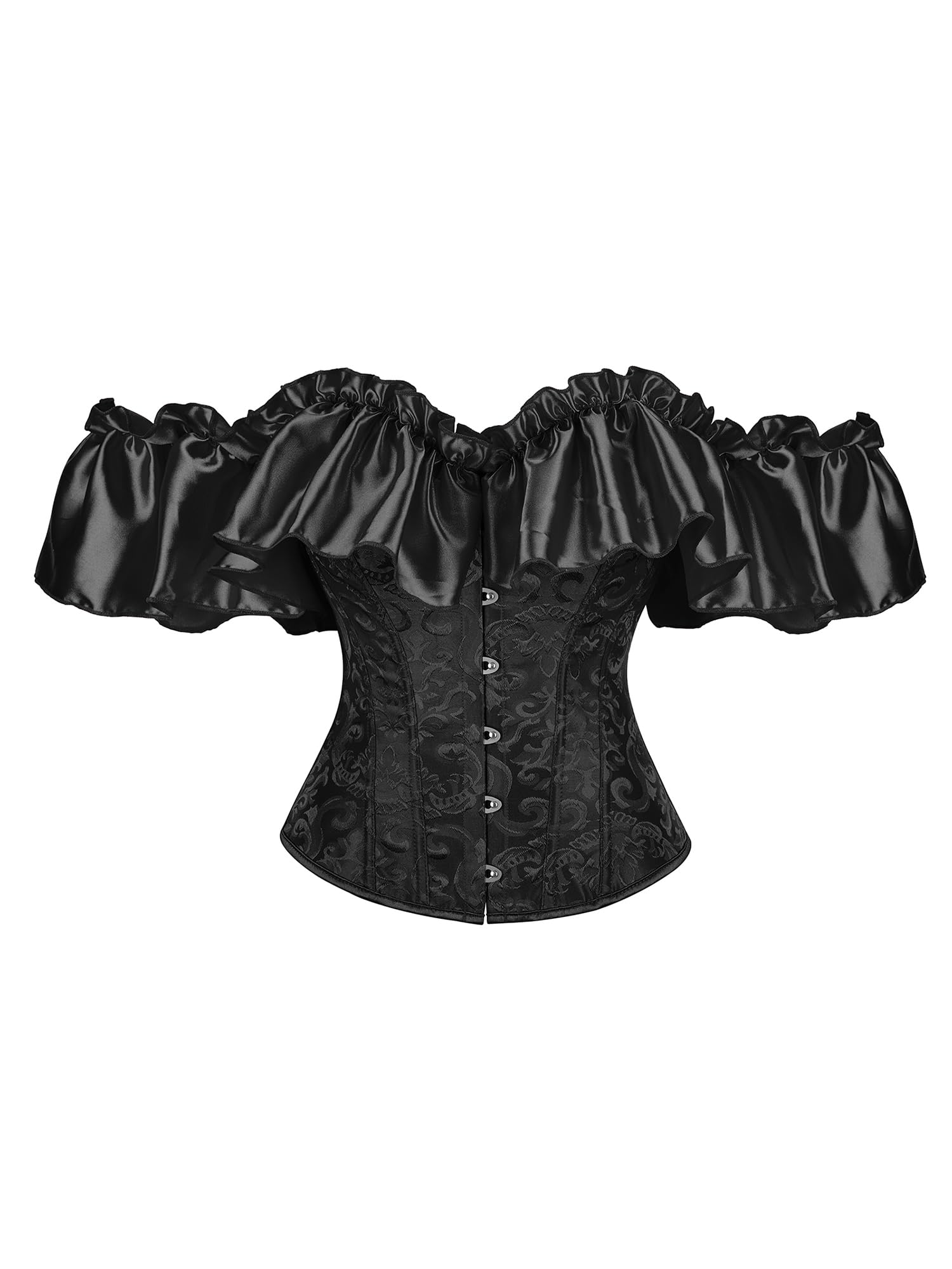Acrawnni Women's Floral Lace Corset Off Shoulder Bustier Waist Shaping Slim Fishbone Overbust Corset Lace Up Bodyshaper Lingerie Top (C-Black, L)