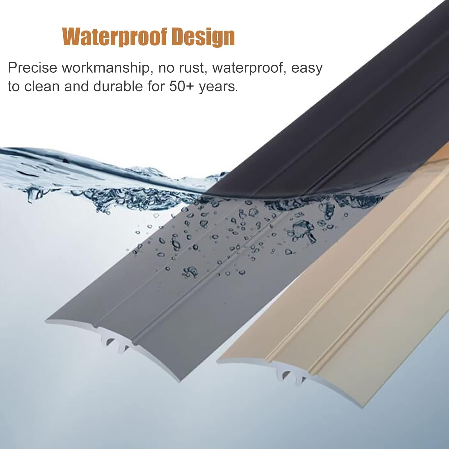 Floor Transition Strip for Gap, 5cm Wide Doorway Floor Transition Strip for Wood to Wood/Laminate to Floor Tiles, Metal Anti-Slip Flooring Edge Trim/Threshold Reducer, 90/100/110/120/130/140cm Long (