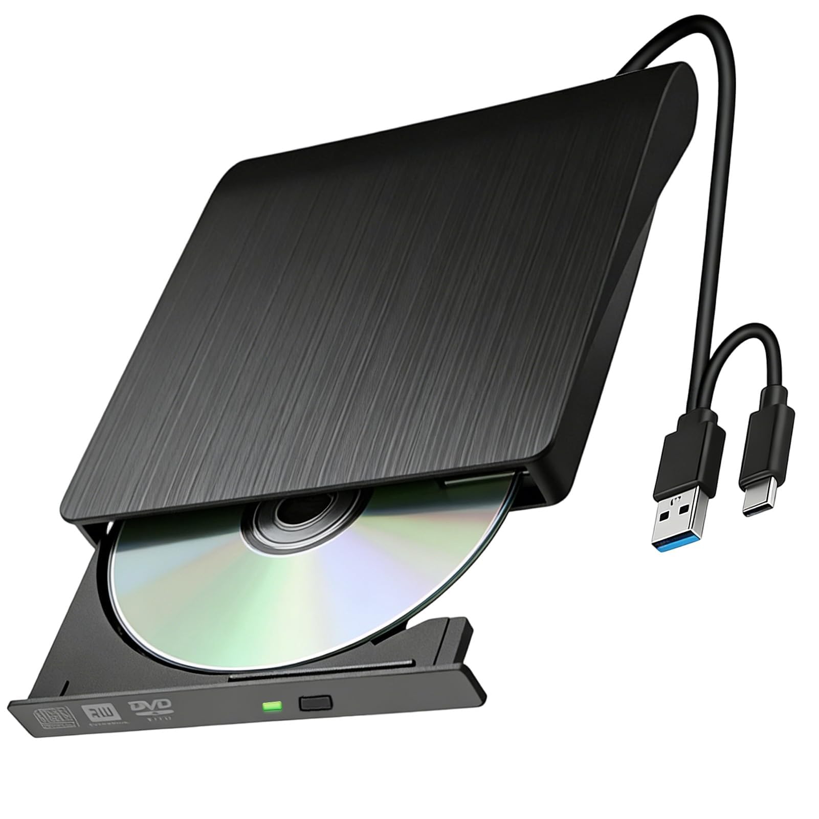 Aivane Grabadora CD/DVD Externa USB 3.0 y Type-C, Ultra-Slim CD/DVD +/-RW Drive Porttil Burner Lector DVD Externo para Windows 11/10/8/7/XP/Vista Linux MacOS Laptop Desktops