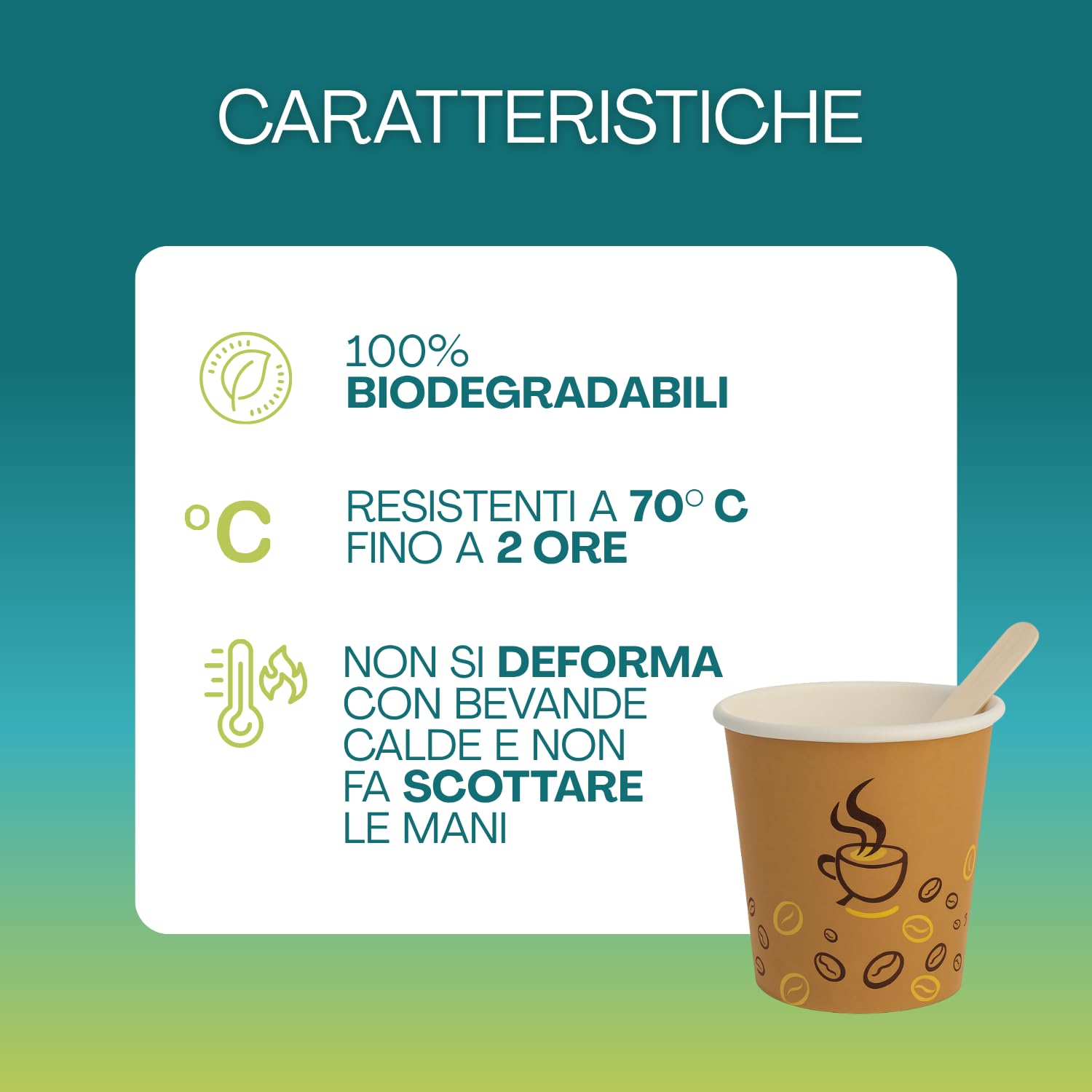 Palucart 500 Bicchieri in Carta per Caffe 90ml Bicchierini Colore Avana con grafica (3 oz) + 500 Palette in Legno di Betulla Biodegradabili in Cartoncino per Bevande Calde Cappuccino, Caffé