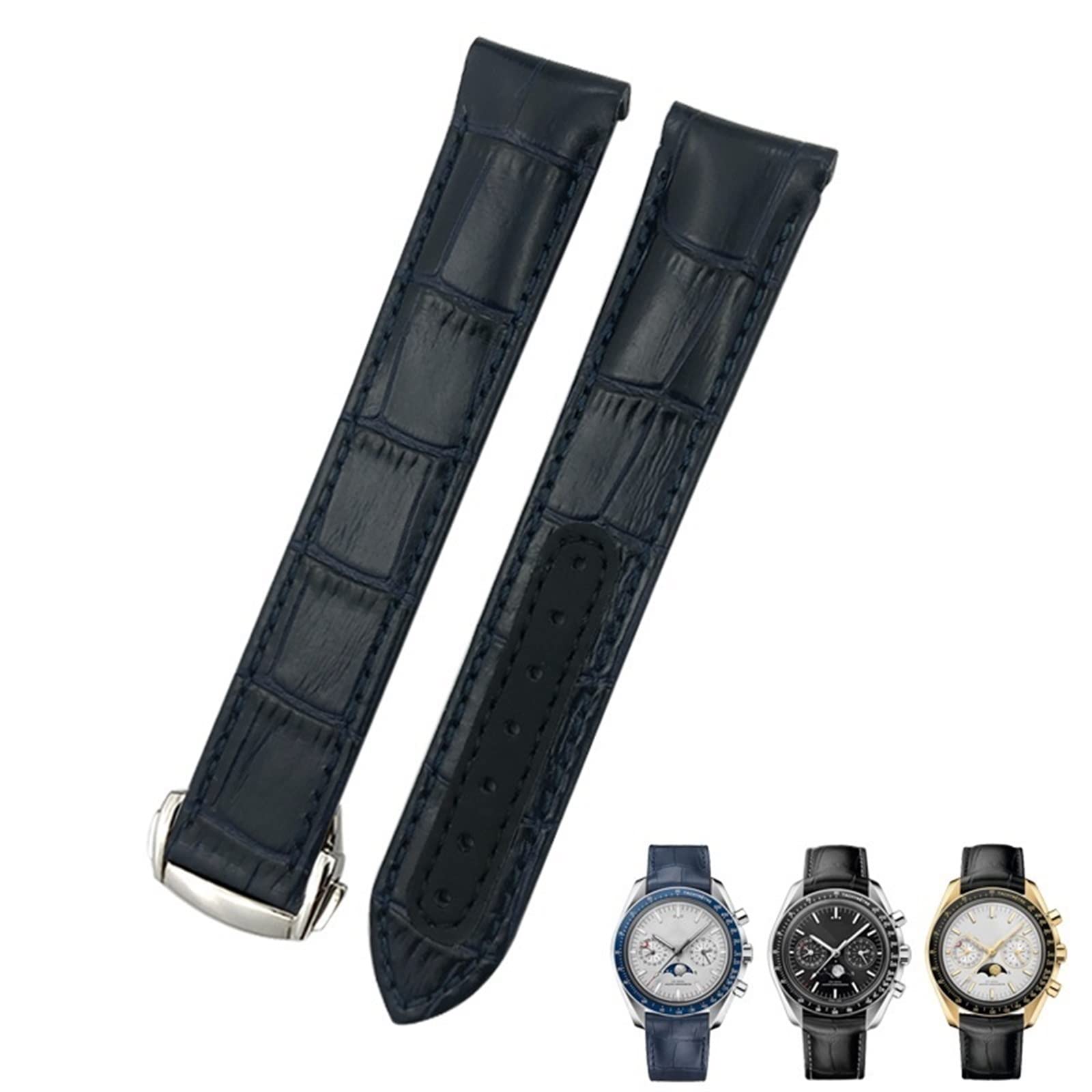 JDIME Zakrzywione paski do zegarków ze skóry bydlęcej 19 mm 20 mm 21 mm pasują do Omega Speedmaster Seamaster 300 AT150 Sxwatch