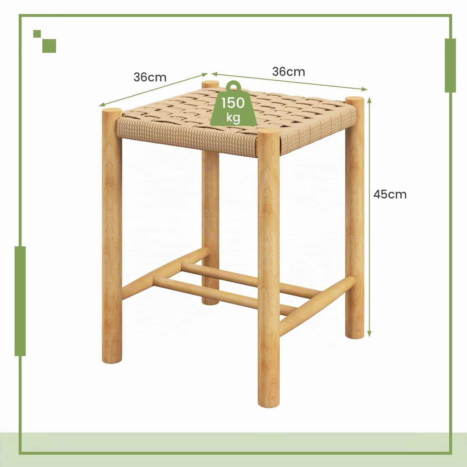 GIANTEX Juego de 2 Taburetes de Bar, Sillas de Comedor, Madera y Papel Trenzado de Bistró con Reposapiés